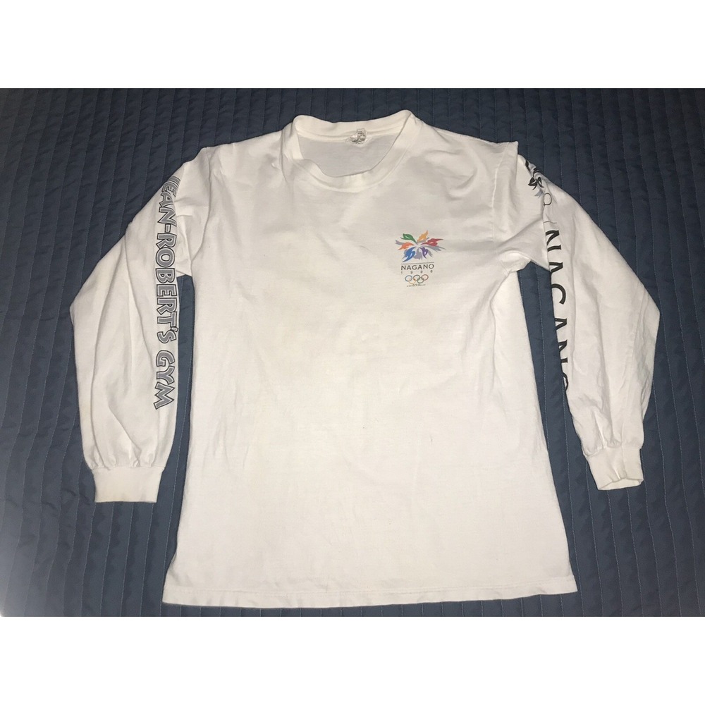 Vintage Nagano 1998 T Shirt Mens Medium 38/40 White Long Sleeve Olympics Andazia
